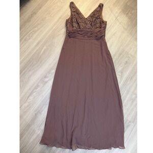 Patra Womens 14 Mauve Dusty Rose Lace Chiffon Empire Waist Maxi Formal Gown